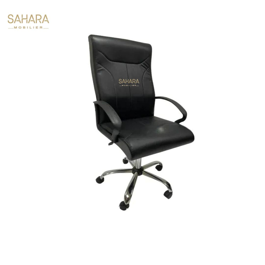 fauteuil roulant en simili cuir noir avec accoudoirs en PU piètements chromé